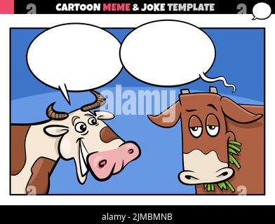 cartoon illustration of meme template with blank comic speech balloon and two funny cows Stock Vector