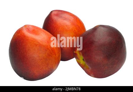 Red ripe sweet juicy delicious nectarines, isolated on white background Stock Photo