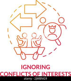 Ignoring conflicts of interests red gradient concept icon Stock Vector