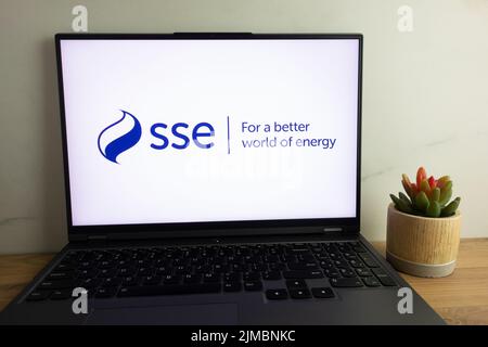 KONSKIE, POLAND - August 04, 2022: SSE plc (formerly Scottish and Southern Energy plc) multinational energy company logo displayed on laptop computer Stock Photo