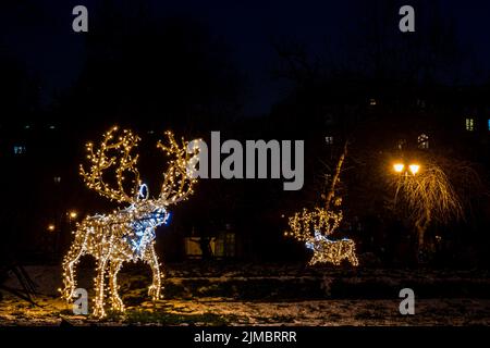 Christmas decorations in the gardens of Cismigiu park located in downtown Bucharest, Romania Stock Photo