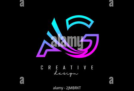 Outline colorful leading lines letters Ag a g logo with road concept design. Letters with geometric and negative space design. Vector Illustration wit Stock Vector