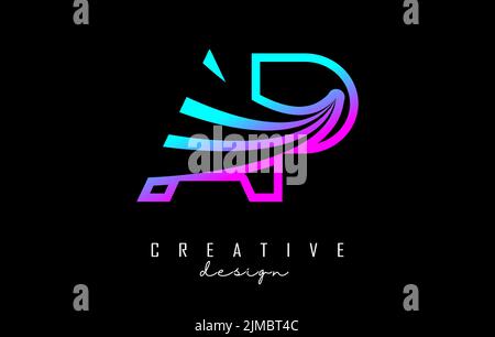 Outline colorful leading lines letters AP a p logo with road concept design. Letters with geometric and negative space design. Vector Illustration wit Stock Vector