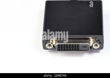 Close up DVI connector, Digital video cable for connecting a monitor, TV, projector, display. Stock Photo