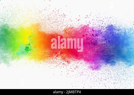 Set of variant color powder explosion on white background.Colorful dust explode. Painted Holi festiv Stock Photo