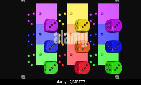 Rainbow Color Dice, 3D Rendering on Black Stock Photo