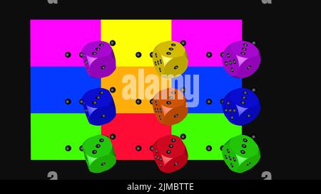 Rainbow Color Dice, 3D Rendering on Black Stock Photo