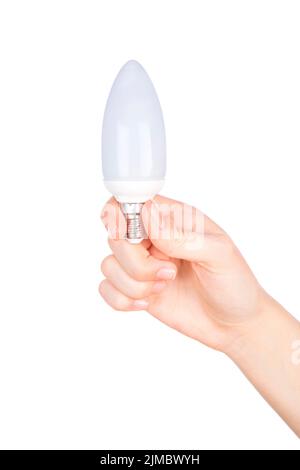 Female hand holding a light bulb Stock Photo