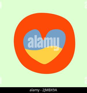 Heart in red circle. Peace sign with Ukrainian flag vector poster. Concept of peace in Ukraine. Peace and love. Stock Vector
