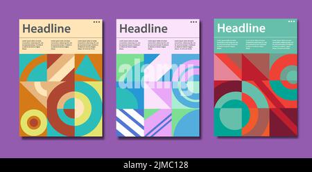 Bauhaus-inspired graphic design of vector poster with editable text, perfect for magazines Stock Vector