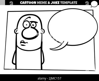 black and white cartoon illustration of meme template with empty comic speech bubble and disgusted or surprised man Stock Vector