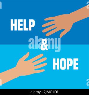 help and hope concept with human hands on blue background Stock Vector