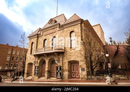 Central City, Colorado - May 1, 2018:  View of historic western city of downtown Central City Colorado with Opera House in view Stock Photo