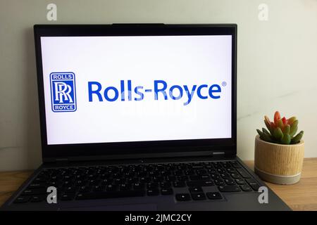 KONSKIE, POLAND - August 04, 2022: Rolls-Royce Motor Cars Limited British luxury automobile maker logo displayed on laptop computer screen Stock Photo