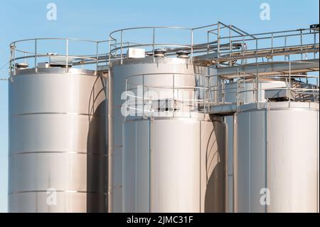 Stainless steel silos. Stock Photo