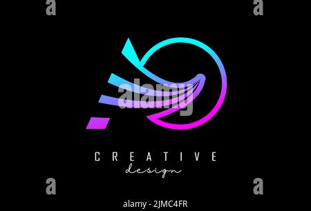 Outline colorful leading lines letters AO a o logo with road concept design. Letters with geometric and negative space design. Vector Illustration wit Stock Vector