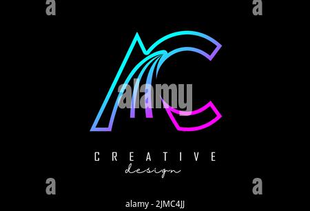 Outline colorful leading lines letters AC a c logo with road concept design. Letters with geometric and negative space design. Vector Illustration wit Stock Vector