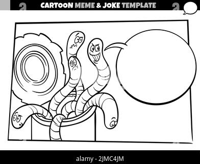 black and white cartoon illustration of meme template with empty comic speech balloon and can of worms Stock Vector