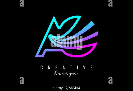 Outline colorful leading lines letters Ao a o logo with road concept design. Letters with geometric and negative space design. Vector Illustration wit Stock Vector