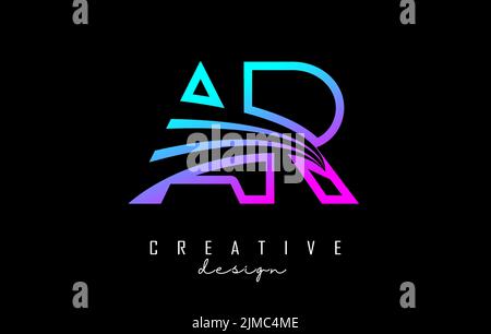 Outline colorful leading lines letters AR a r logo with road concept design. Letters with geometric and negative space design. Vector Illustration wit Stock Vector