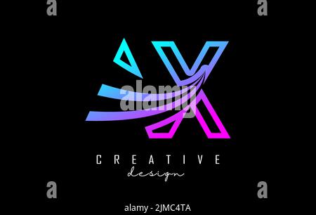 Outline colorful leading lines letters AX a x logo with road concept design. Letters with geometric and negative space design. Vector Illustration wit Stock Vector