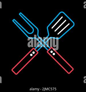 Big fork and spatula vector isolated on the black icon. Kitchen appliance. Graph symbol for cooking web site design, logo, app, UI Stock Vector