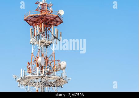 Telecommunication mast TV antennas wireless technology Stock Photo