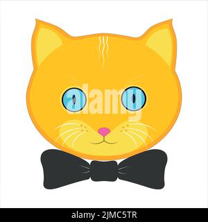 Signs and symbols of a red cat, a black bow-butterfly. Emoji in the form of a muzzle of a red cat. Stock Vector