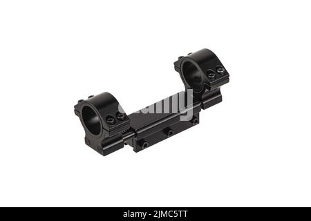 Quick disconnect mount made for holding a scope on a rifle isolated on white background. Quick Release Sniper Cantilever Scope Mount. Stock Photo