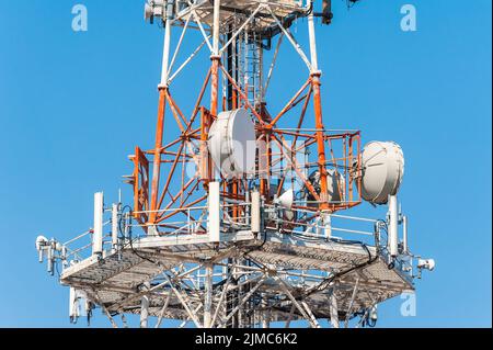 Telecommunication mast TV antennas wireless technology Stock Photo