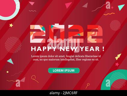A beautiful and modern New Year 2022 vector design with abstract elements and editable text Stock Vector