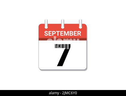 September, 7th calendar icon vector, concept of schedule, business and tasks Stock Vector