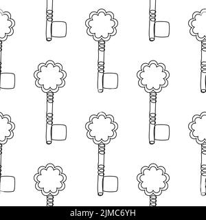 Antique keys seamless pattern. Minimalist continuous line key background. Vector illustration for data protection Stock Vector