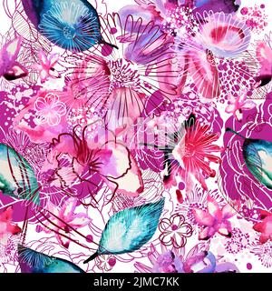 Seamless background watercolor flowers. Vector illustration Stock Vector