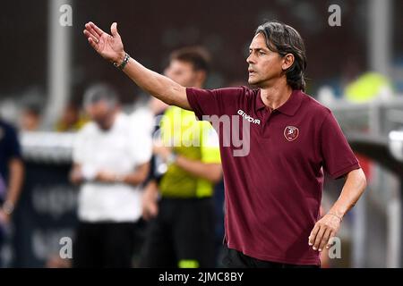 Genoa, Italy. 05 August 2022. Filippo Inzaghi, head coach of Reggina, gestures during the Coppa Italia football match between UC Sampdoria and Reggina. Credit: Nicolò Campo/Alamy Live News Stock Photo