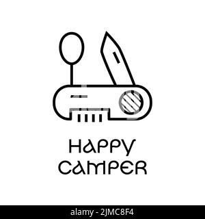 Happy Camper text and vector outline penknife logo Stock Vector