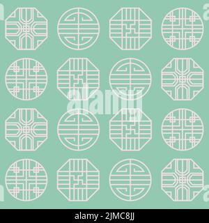 Korean Traditional Pattern Asian Collection. Korean Traditional Pattern Outline Collection. Thin Line Icon Vector Illustrator. circle, hexagon Stock Vector