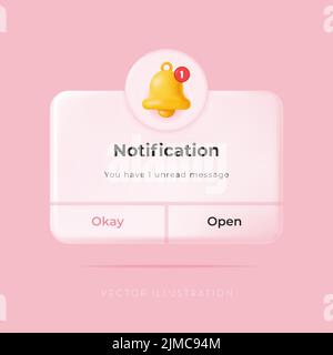 3D Reminder, Notifications page with floating elements. Vector Illustration in minimal 3D style Stock Vector