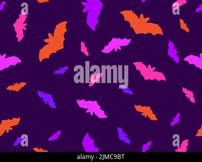Seamless pattern with colorful bats. Festive background with Halloween bats. Design for wrappers, banners and holiday invitations. Vector illustration Stock Vector