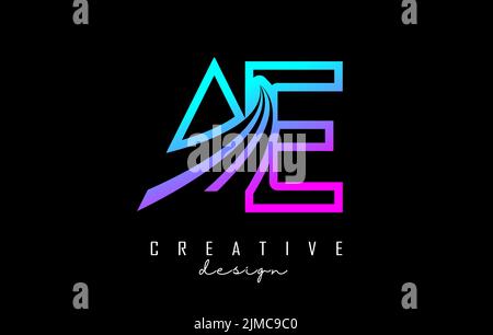 Outline colorful leading lines letters AE a e logo with road concept design. Letters with geometric and negative space design. Vector Illustration wit Stock Vector