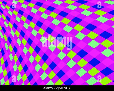 Rave psychedelic, acid trip. Distorted mesh, optical illusion. Bright abstract background green and violet color. Design for posters, banners and prom Stock Vector