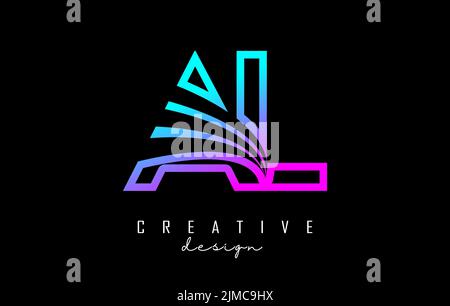 Outline colorful leading lines letters AL a L logo with road concept design. Letters with geometric and negative space design. Vector Illustration wit Stock Vector