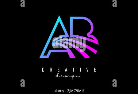 Outline colorful leading lines letters AB a b logo with road concept design. Letters with geometric and negative space design. Vector Illustration wit Stock Vector
