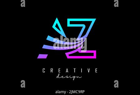 Outline colorful leading lines letters AZ a z logo with road concept design. Letters with geometric and negative space design. Vector Illustration wit Stock Vector