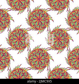 Vintage psychedelic colorful seamless pattern with original bright ornament, isolated on white background. Decorative vivid beautiful texture for desi Stock Vector