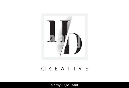 HD Letter Logo Design with Creative Intersected and Cutted Serif Font. Stock Vector