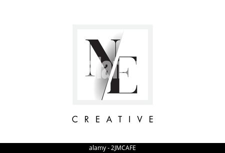 NE Letter Logo Design with Creative Intersected and Cutted Serif Font. Stock Vector