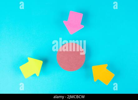 Arrows pointing to the middle with copy space, having a taget, planning a strategy for business Stock Photo