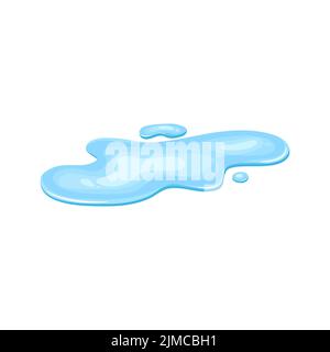 Water puddle, liquid cartoon style. Drop isolated on white background. Blue split, splash on floor. Vector illustration. Stock Vector