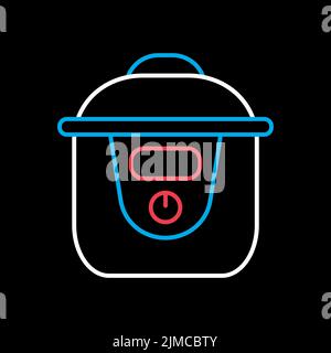 Slow cooking crock pot vector isolated on the black icon. Electric kitchen appliance. Graph symbol for cooking web site design, logo, app, UI Stock Vector